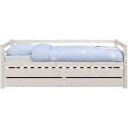 ID Kids Sofá cama nido con 2 colchones madera maciza blanco 90x200 cm