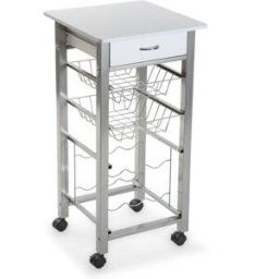 Versa Home Carro de cocina con cajón en aglomerado efecto madera y metal blanco
