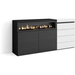 Skraut home Aparador efecto madera blanco 157x35x75cm chimenea efecto fuego