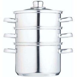 KitchenCraft Vaporera de 3 niveles de 18 cm en acero inoxidable plateado