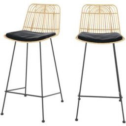 Rendez-Vous Déco Set de 2 sillas para isla central en ratán y metal negro 66 cm