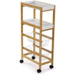 Versa Home Carro de cocina con 4 estantes en aglomerado efecto madera blanco