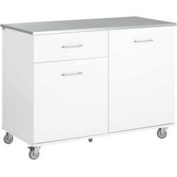 SoBuy Isla de cocina con 1 cajón y 2 puertas madera blanco