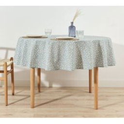Muare Home Mantel redondo antimanchas 100% algodón azul 180 cm