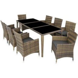 Tectake Set de ratán para 8 personas, sillas, cojines, mesa y fundas, natural