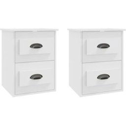 Maison Chic Juego de 2 mesitas de noche de pared madera blanco 41,5x36x53 cm