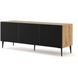 AKL FURNITURE Mueble para TV efecto madera Crema y Negro LED