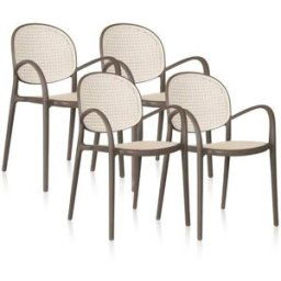 duehome Pack 4 sillas exterior apilables, polipropileno, ratan, 56 x 85 x 48