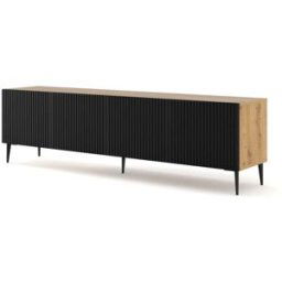 AKL FURNITURE Mueble para TV efecto madera Crema y Negro LED