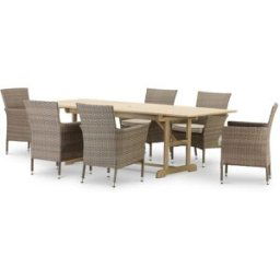 Defora Home Conjunto mesa ext 180/240x100 + 6 sillas apilables ratán sint