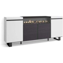 Skraut home Aparador efecto madera blanco y negro 200x35x87 chimenea efecto fuego