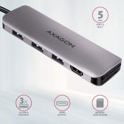 AXAGON HUB USB-C HMC-HCR3A 3x USB-A + HDMI + SD/microSD, USB-C 3.2 Gen