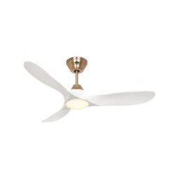 Ventilador techo DC 122cm aspas madera blanca, motor cromo cepillado, mando y modo verano/invierno