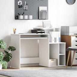 Escritorio Magali Blanco MDF Reversible 2 en 1 con Estantes, Bandeja y Mueble Auxiliar
