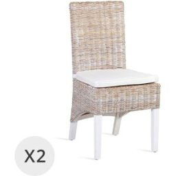 MOYCOR Set de 2 sillas de ratán beige blanqueado con cojín