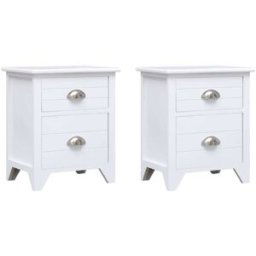 Maison Chic Juego de 2 mesitas de noche con 2 cajones madera blanco 38x28x45 cm
