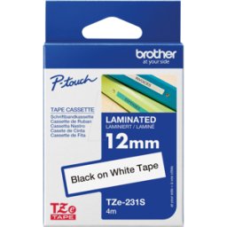 BROTHER P-TOUCH TZE231S - Cinta de escritura laminada, negro sobre blanco, 12 mm