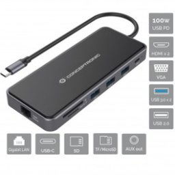 Adaptador Conceptronic USB-C a Gigabit Ethernet RJ45 - HDMI - VGA - Hub 3x USB - USB-C - Lector de Tarjetas - Inside-Pc