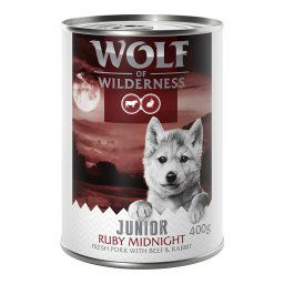 Wolf of Wilderness Red Meat Junior 6 x 400 g - Ruby Midnight: cerdo, vacuno y conejo