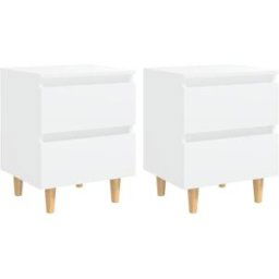 Maison Chic Juego de 2 mesitas de noche patas madera maciza blanco 40x35x50 cm