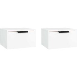 Maison Chic Juego de 2 mesitas de noche de pared madera blanco 34x30x20 cm