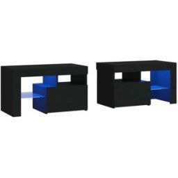 Maison Chic Juego de 2 mesitas de noche con led madera negro 70x36,5x40cm