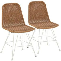 HOMN Pack 2 sillas de comedor o jardín ratan/blanco