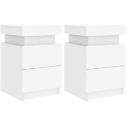 Maison Chic Juego de 2 mesitas de noche con luces led madera blanco 35x39x55 cm