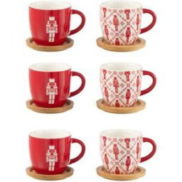 J-line Juego de 6 tazas de cerámica roja y blanca 11*11*6 cm