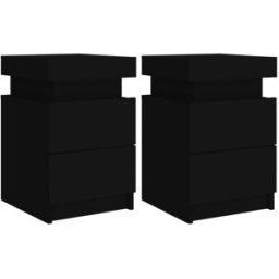 Maison Chic Juego de 2 mesitas de noche con luces led madera negro 35x39x55 cm