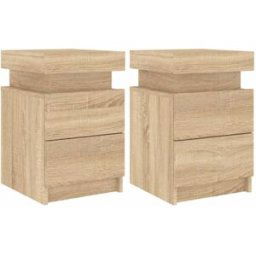 Maison Chic Juego de 2 mesitas de noche con luces led madera marrón 35x39x55 cm