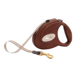 Correa extensible flexi Leather de cinta, marrón oscura, 5 m - M: hasta 25 kg