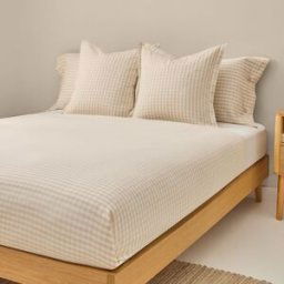 Textura Interiors Funda nórdica de algodón satén cuadros vichy color beige. Cama 80-90cm