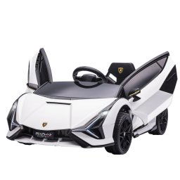 Homcom Coche Eléctrico Blanco 12V +3 Años Lamborghini Sian con Mando a Distancia