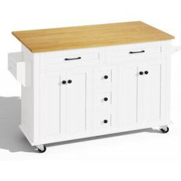 Urban Meuble Isla de cocina móvil blanca con tablero de madera extensible