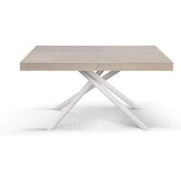 Konte.Design Mesa de madera, olmo perla, base blanca, ext.140x90-220x90cm