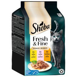 Sheba Fresh & Fine 12 x 50 g - Pack Ahorro - Pollo, salmón y pavo en salsa