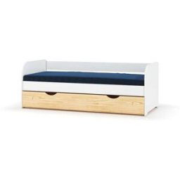 ID Kids Sofá cama nido con colchón madera maciza blanco y madera 80x190 cm