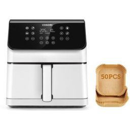 Cosori Freidora de aire Premium II Chef Edition blanco + Pack 50 papeles con capacidad 6,2L. Blanco