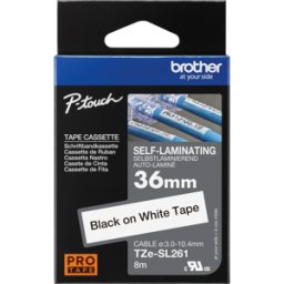 BROTHER P-TOUCH TZESL261 - Cinta autolaminante, negro sobre blanco, 36 mm