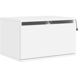 Maison Chic Mesita de noche de pared con luces led madera blanco 50x36x30 cm