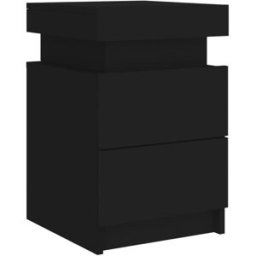 Maison Chic Mesita de noche con luces led madera negro 35x39x55 cm