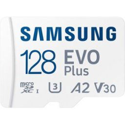Samsung Tarjeta de memoria microSDXC EVO Plus 128GB, A2, V30. Blanco