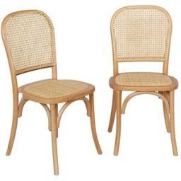 sweeek Silla vintage de madera y ratán, set de 2, natural
