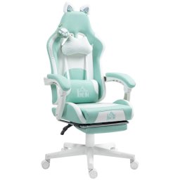 Homcom Silla Gaming Con Orejas Altura Ajustable Reposapiés Retráctil Azul Claro