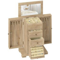Homcom Caja Joyero De Madera De 4 Niveles Con 2 Cajones Espejo Natural