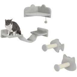 Pawhut Juego De Pared De Escalada Para Gatos De 4 Piezas Con Plataformas Gris