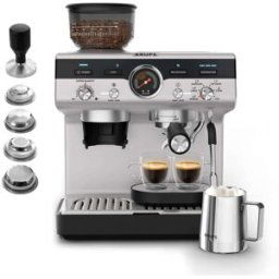 Krups Cafetera expresso manual XP801T con molinillo integrado y ajustes de molienda. Gris