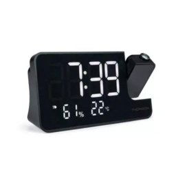 Radio despertador proyector negro 7.5 W proyeccion hora alarma dual USB-C FM calendario