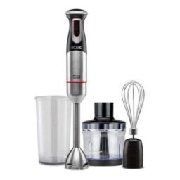 Batidora de mano 1200W negra con 20 velocidades, pie desmontable, vaso y picadora
